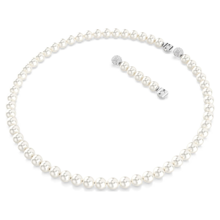 Matrix necklace Crystal pearl, White, Rhodium plated
